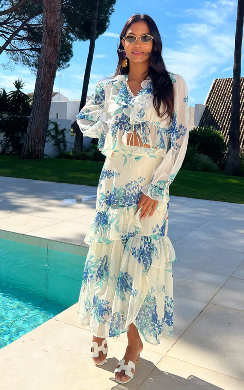 Floral White Skirt and Top Co-ord Set