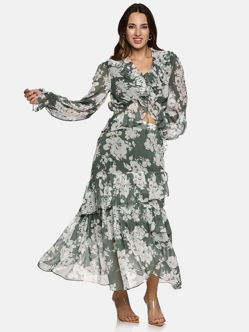 Floral Green Skirt and Top Co-ord Set