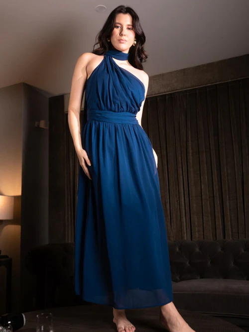 Blue One Shoulder Maxi Dress